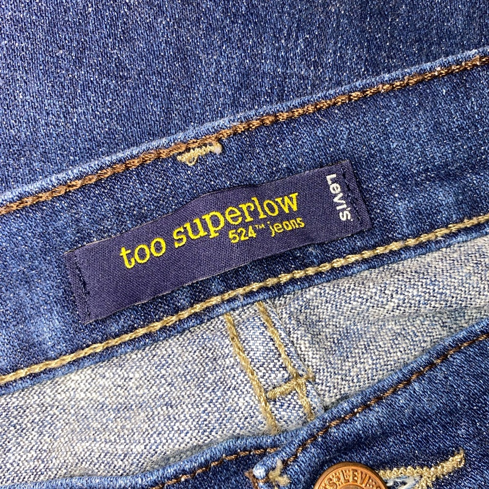 LEVIS “Too Superlow” 524 Bootcut Denim Jeans Dark Blue Low Rise Jeans Size 13 Jr - Picture 5 of 6